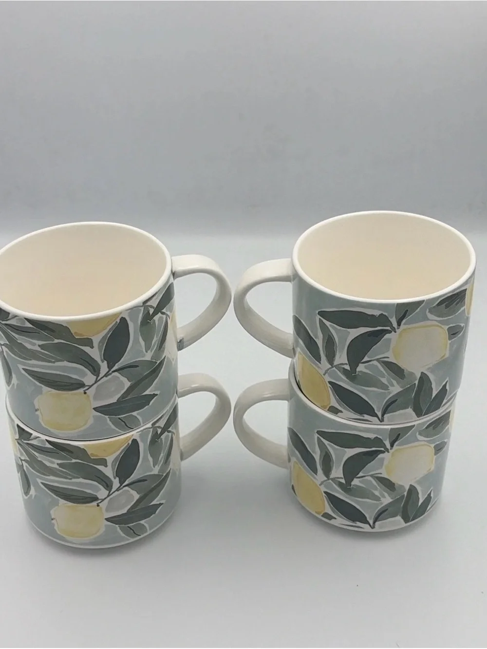 Pottery Barn Lot of 4 Coffee Mugs Rebecca Atwood Lemon Stoneware Cups